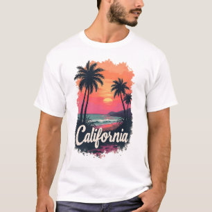 T-shirt California Sunset Beach   Vintage rétro