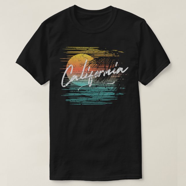 T-shirt Californie Retro Sunset Surfing Été en état de dét (Design devant)