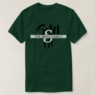 T-shirt Calligraphie Famille Réunion Monogramme Vert foncé