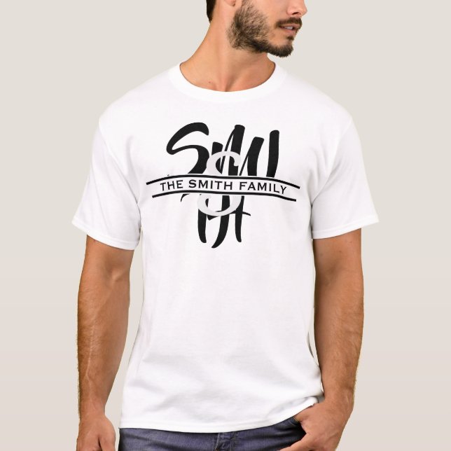 T-shirt Calligraphie noir et blanc Monogramme Famille Réun (Devant)