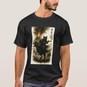 T-shirt Calligraphie Rétro Chat Dinosaure Éruption Volcani