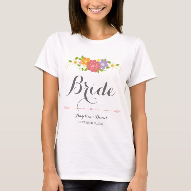 T-shirt Calligraphie romantique rustique & Fleurs Pastel M (Devant)