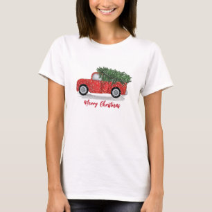 T-shirt Calligraphie Whimsical de Noël Camion Rouge Rustiq