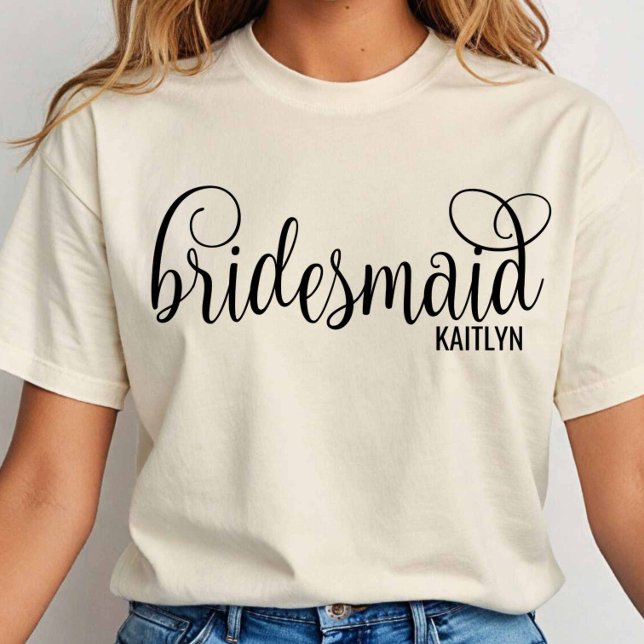 T-shirt Calligraphy Black Script Bridesmaid Bachelorette (Créateur téléchargé)
