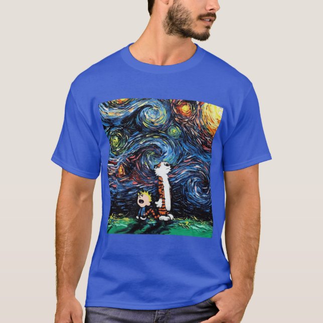 T-shirt calvin hobbes starry night (Devant)