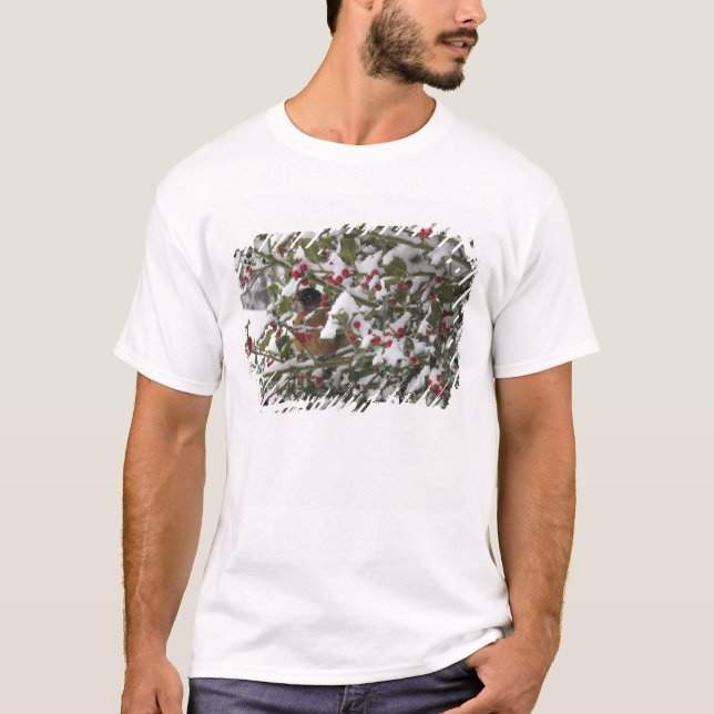 T-shirt cambriolage dans un arbre saint après une neige (Devant)
