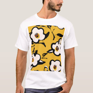 T-shirt Camélia jaune, floral démodé douteux.