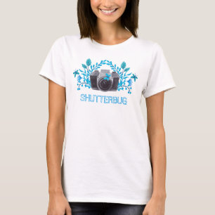 T-shirt Caméra Shutterbug Avec Feuilles Bleus Et Papillons
