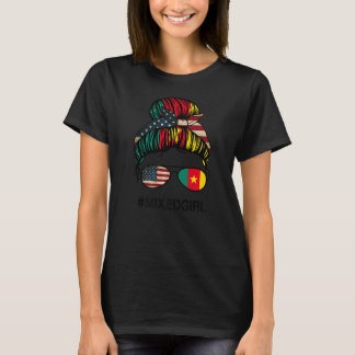 T-shirt Cameroun Drapeau américain USA Cameroun Messy Bun 