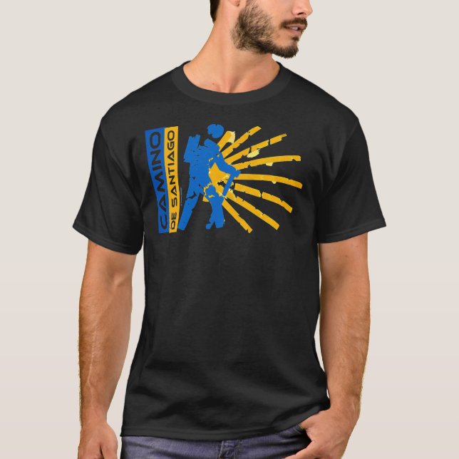 T-shirt Camino de Santiago. Way of St. James. Hiking logo. (Devant)