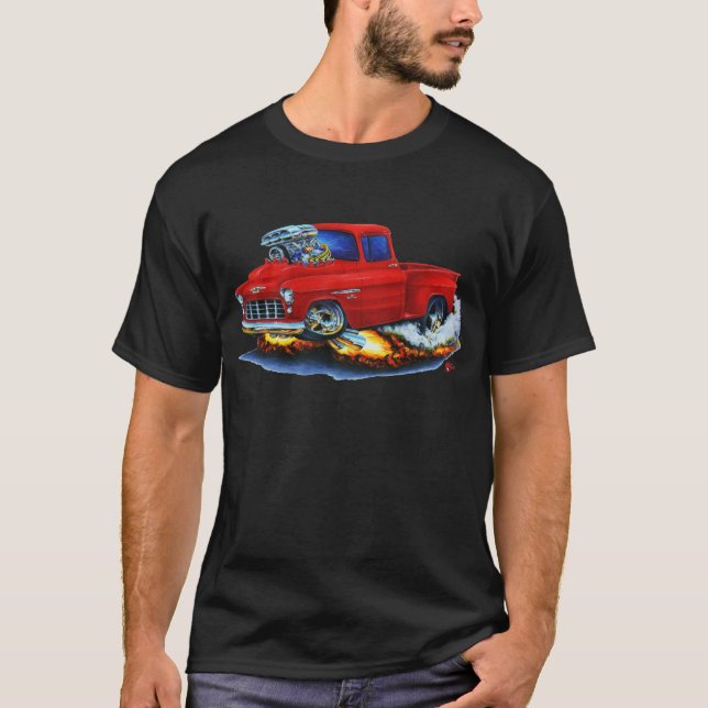 T-shirt Camion 1955 de rouge de collecte de Chevy Stepside (Devant)