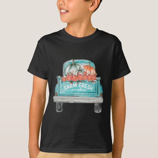 T-shirt Camion Citrouille Fraîche De Ferme Joyeux Automne  (Devant)