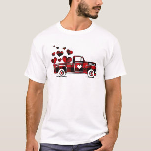 T-shirt Camion Coeur Rouge Plaid Valentine's Day Heart