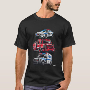 T-shirt Camion de pompiers de police Ambulance voiture pre