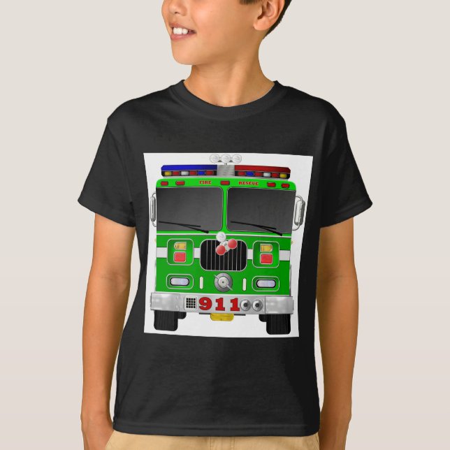 T-shirt Camion de pompiers de vert de chaux (Devant)