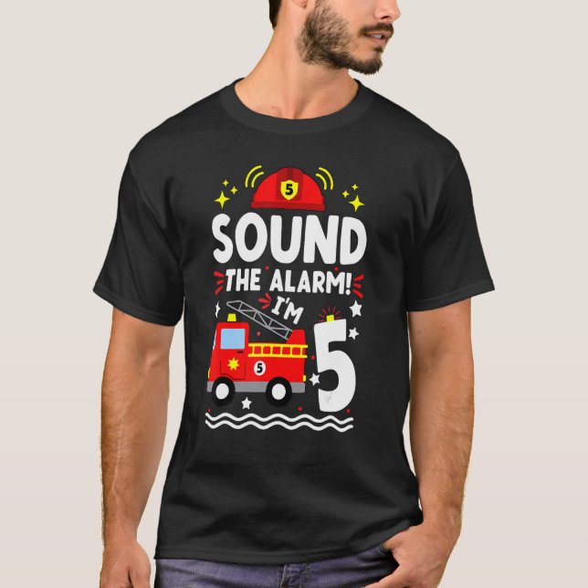 T-shirt Camion d'incendie 5e anniversaire garçon bébé pomp (Devant)