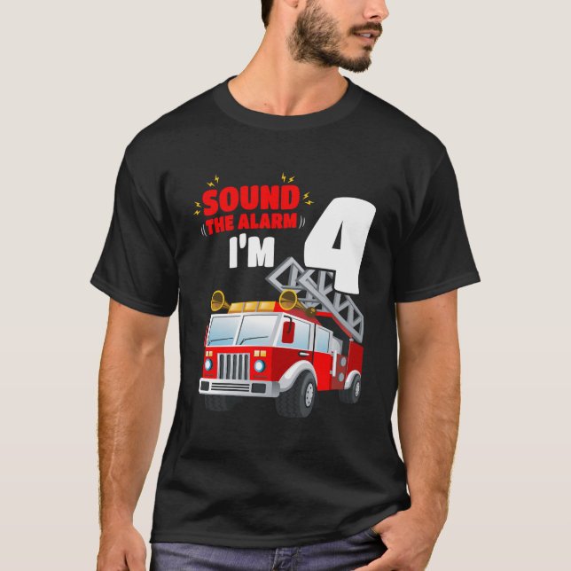 T-shirt Camion Enfants Feu 4E Chemise Anniversaire 4 Ans F (Devant)