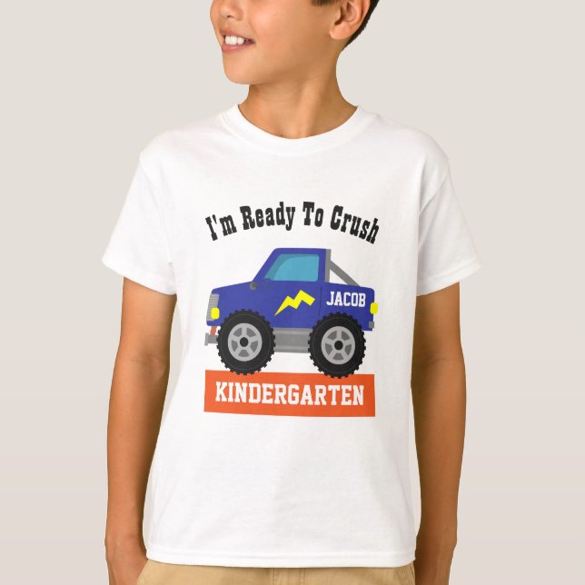T-shirt Camion Monster Bleu Prêt À Écraser Garçon Garderga (Devant)