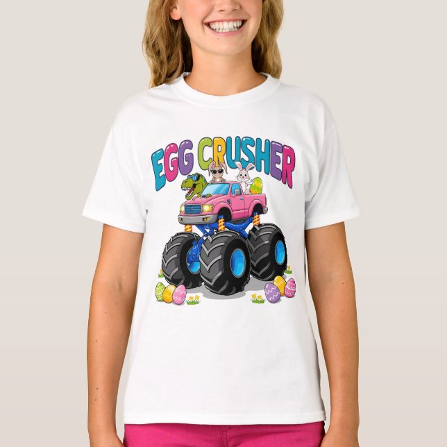 T-shirt Camion Monster Croisher aux Oeufs Roses Pâques (Devant)