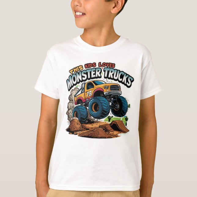 T-shirt Camion Monster S'Élevant Au-Dessus De Pile De Chem (Devant)