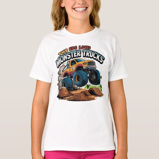 T-shirt Camion Monster S'Élevant Au-Dessus De Pile De Chem (Devant)
