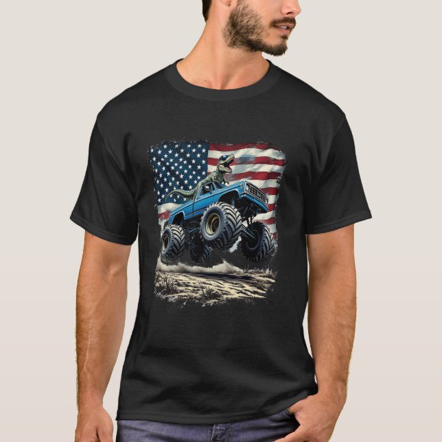 T-shirt Camion Retro Dinosaur Monster 4 Juillet Enfants Bi (Devant)