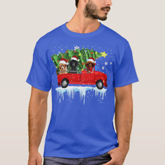 T-shirt Camion Rouge Arbre de Noël Joyeux caniche de Noël