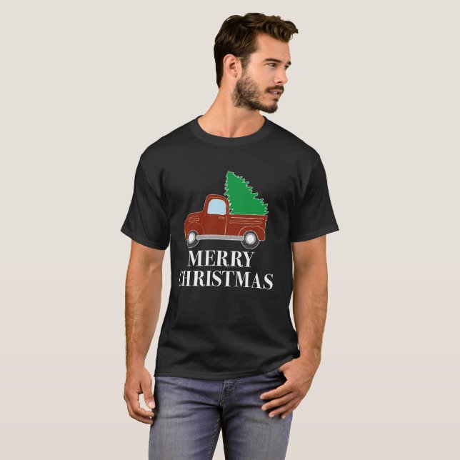 T-shirt Camion rouge avec l'arbre de Noël (Devant entier)