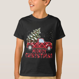 T-shirt Camion Rouge Buffle de Noël Plaid avec Christ