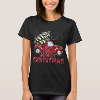T-shirt Camion Rouge Buffle de Noël Plaid avec Christ