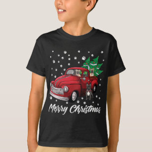 T-shirt Camion Rouge Joyeux Arbre de Noël Chien de taureau