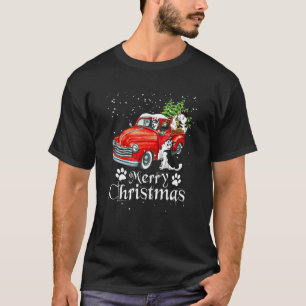 T-shirt Camion Rouge Joyeux Noël Arbre Chien Husky Sibérie