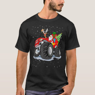 T-shirt Camion Rouge Monster Avec Père Noël Christmas Tree