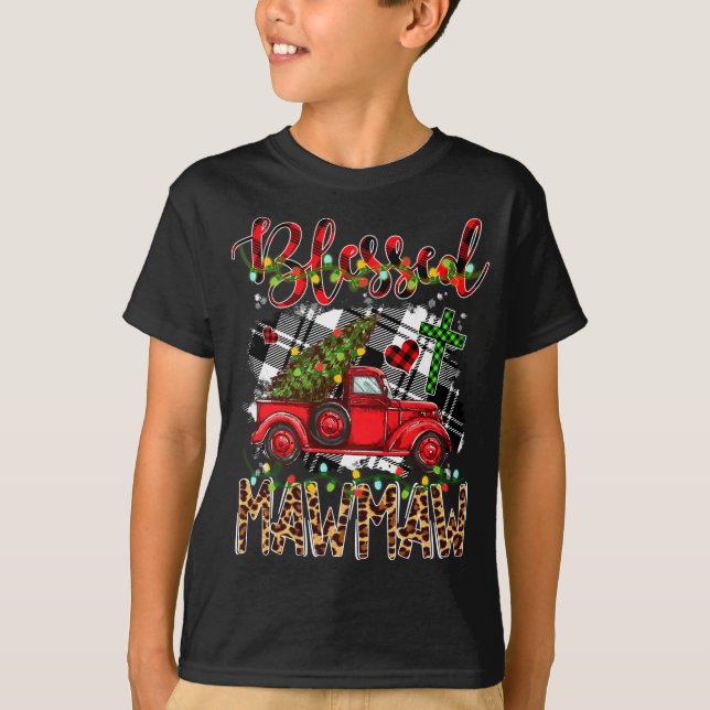 T-shirt Camion Rouge Plaid Xmas Tree Blessé Famille Mawmaw (Devant)