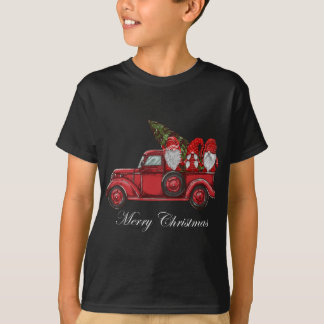 T-shirt Camion Rouge vintage Avec Trois Gnomes Joyeux Chri
