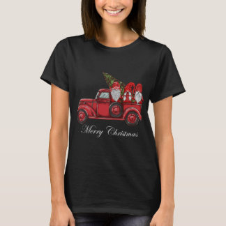 T-shirt Camion Rouge Vintage Avec Trois Gnomes Joyeux Noël