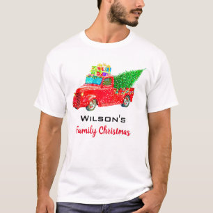 T-shirt Camion rouge Vintage Noël de famille