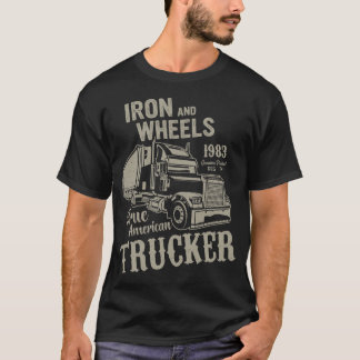 T-shirt Camions américains classiques 1983 Fer et roues
