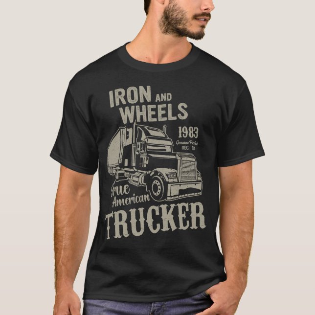 T-shirt Camions américains classiques 1983 Fer et roues (Devant)