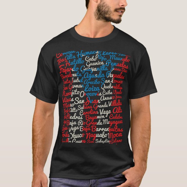 T-shirt Camisa negra con los pueblos de PR  (Devant)