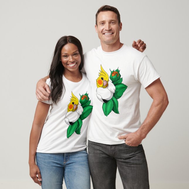 T-shirt camiseta calopsita e folinhas  (Unisexe)