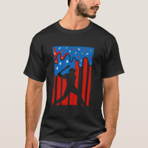 T-shirt Camo Baseball USA Drapeau Baseball Lover 4 juillet
