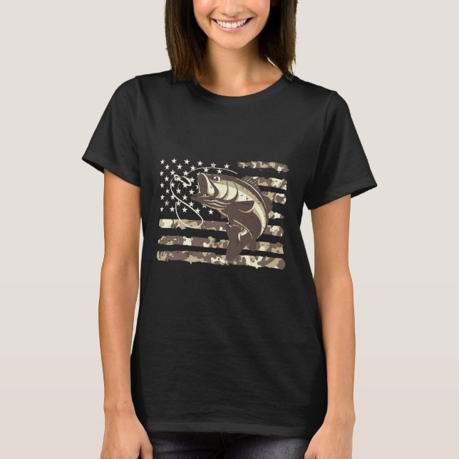 T-shirt Camo Us Drapeau B Poisson Cool Pêche Patriotique H (Devant)