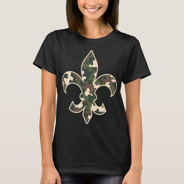 T-shirt Camouflage Fleur De Lys Camo Mardi Gras Festive Ne (Devant)