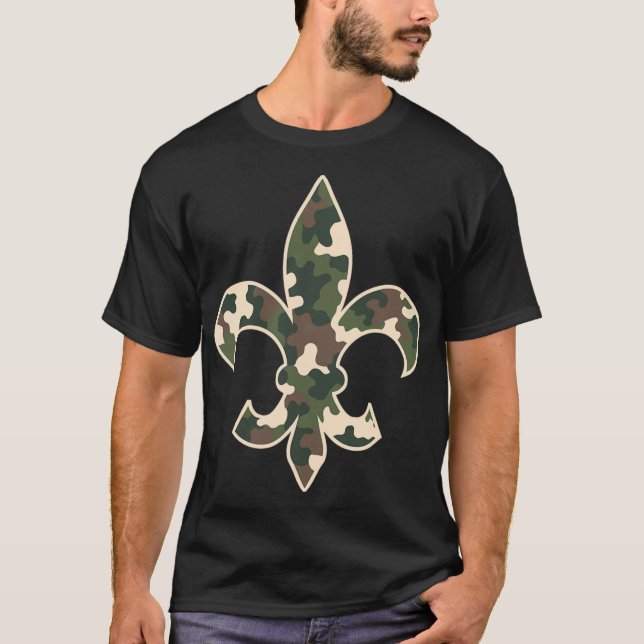 T-shirt Camouflage Fleur De Lys Camo Mardi Gras Festive Ne (Devant)