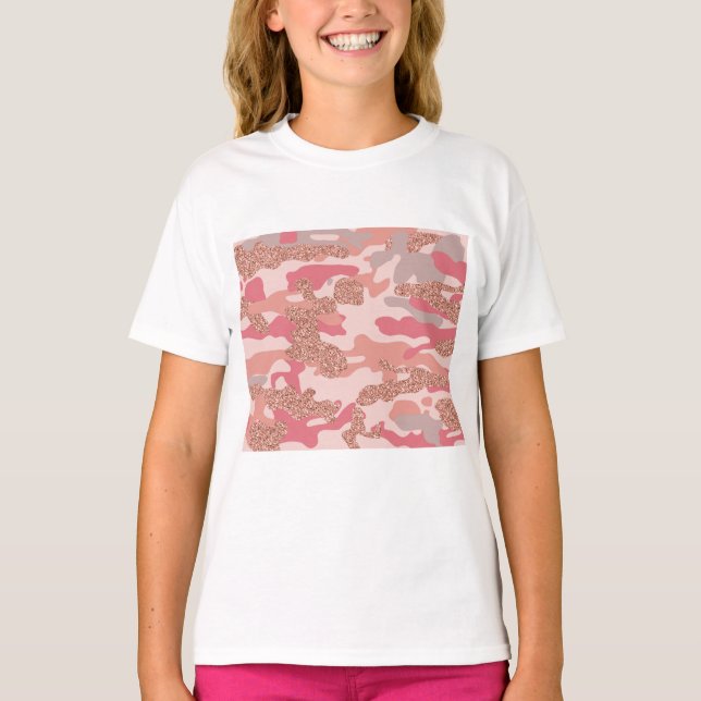 T-shirt Camouflage Rose Gold Blush Pink Camo Motif de l'ar (Devant)
