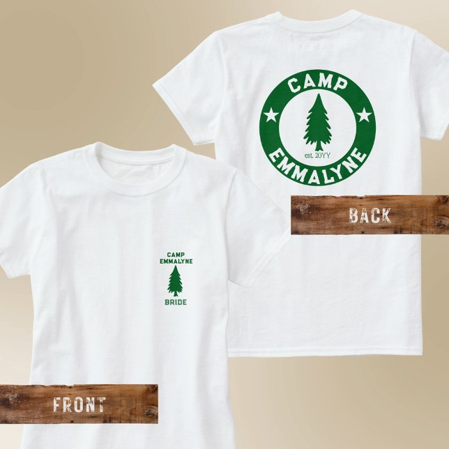 T-shirt Camp Bride Personnalisée Bach d'impression avant e (Camp Bride t-shirt with front and back print. Personalize one for each camper at your Camp Bach)