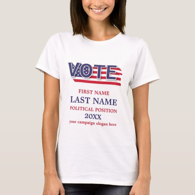 T-shirt Campagne Politique Rouge Blanc Et Bleu Personnalis (Devant)