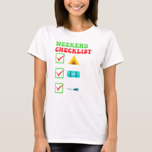 T-shirt Camper Weekend Checklist Tente Sac couchage Coutea