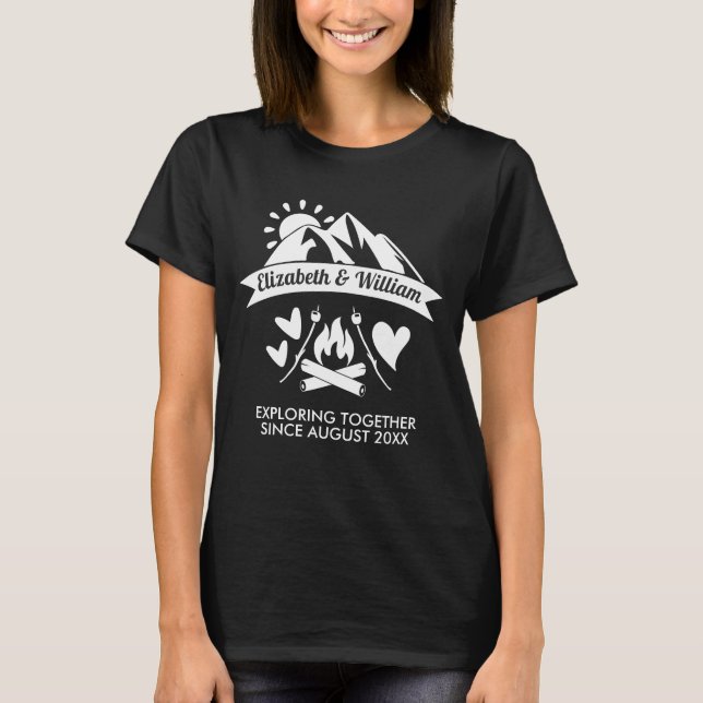 T-shirt Camping couple montagne de feu d'artifice exploran (Devant)